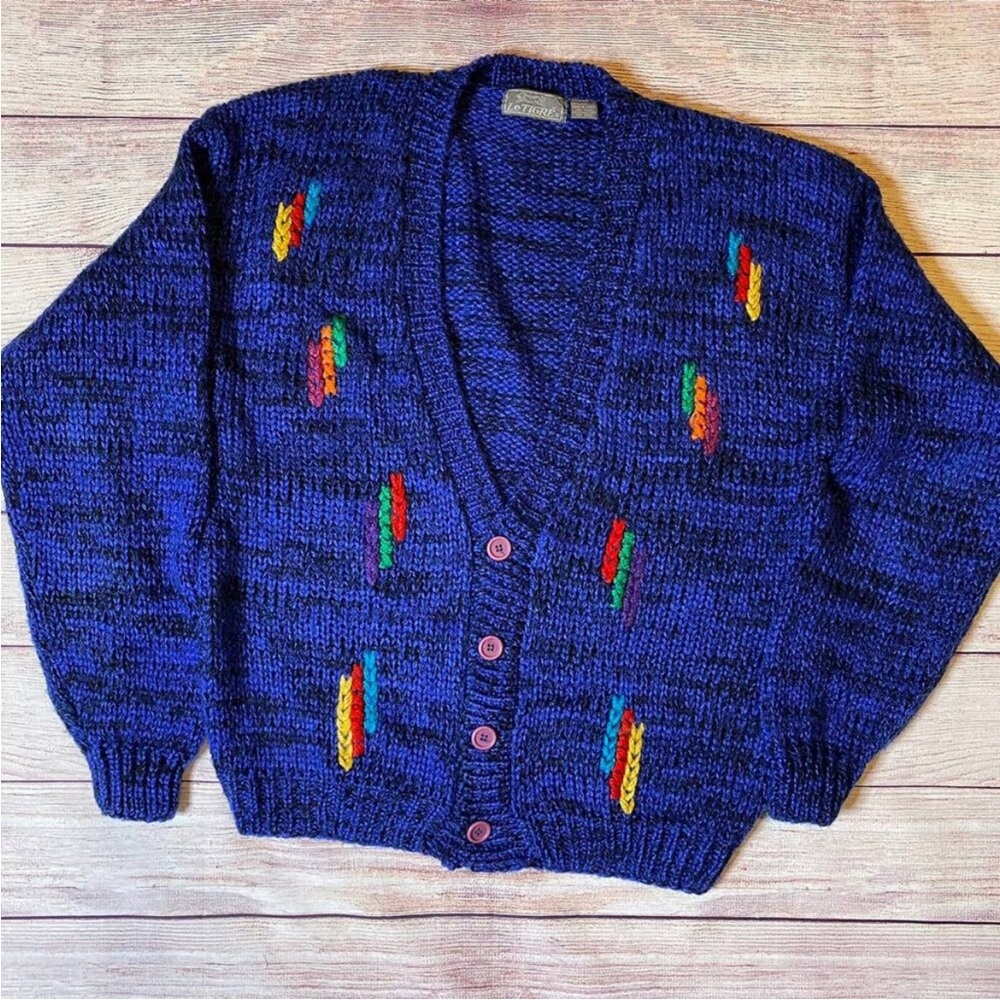 LeTigre Blue Knitted Sweater with Multicolor Accents